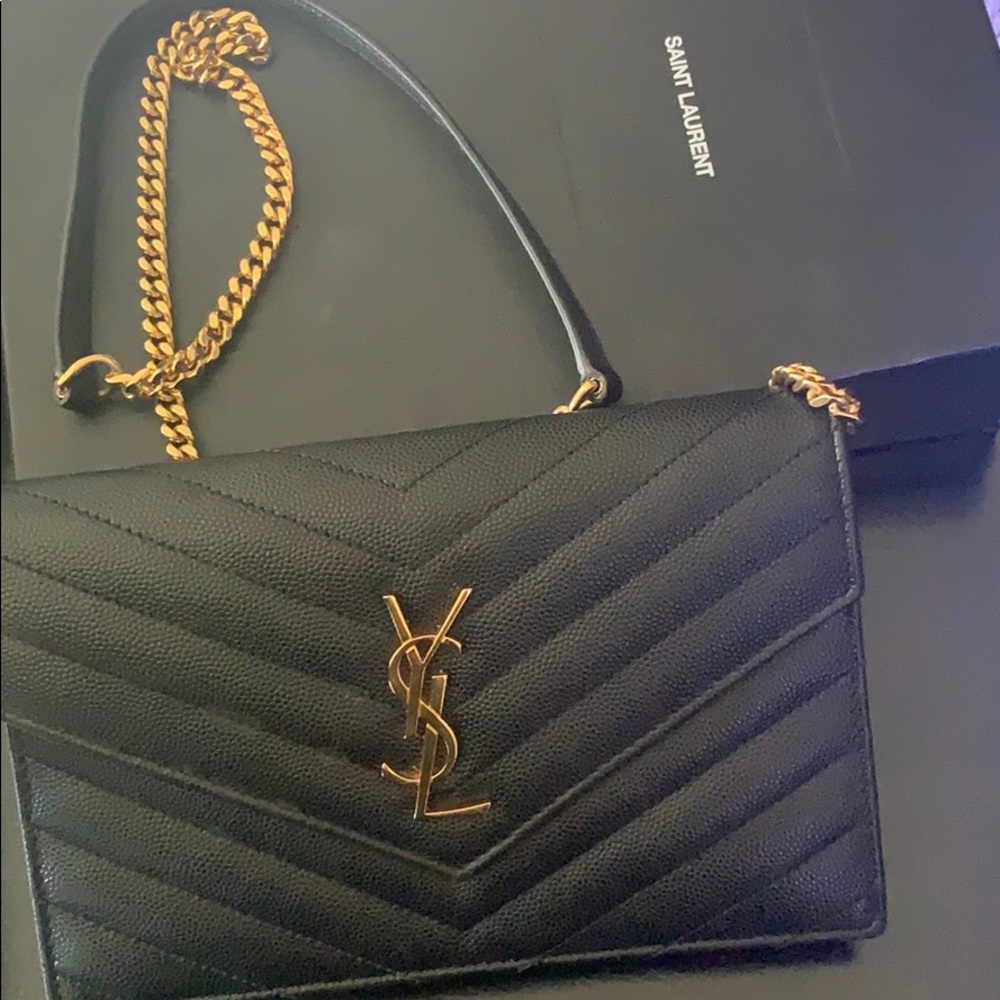 Black YSL Mono Wallet on Chain